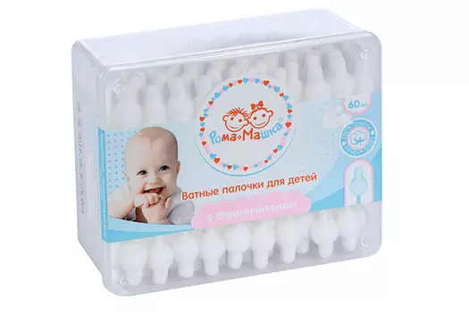 Ватные палочки Рома+Машка с огранич, 60 шт