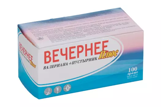 Вечернее Плюс Валериана+Пустырник, 200 мг, 100 шт, драже