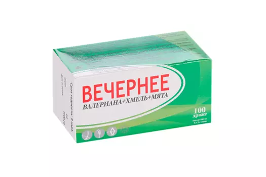 Вечернее Валериана+Хмель+Мята, 200 мг, 100 шт, драже