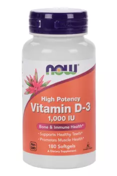 Витамин Д-3 NOW 1000 МЕ высокоэффективный, 303 мг, 180 шт, капсулы