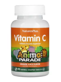 Витамин С NaturesPlus Animal Parade со вкусом апельсинового сока б/сахара, 90 шт, таблетки жевательные