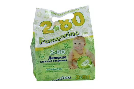 Влажные салфетки Pamperino Duo детские б/отдушки 2х80 шт