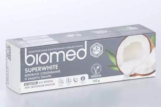 З/паста BIOMED натуральная SUPERWHITE бережно отбеливающая/защита эмали, 100 г