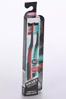 З/щетка ЛПП СМАРТ БЛЭК средняя цв красный/зеленый в пенале набор, 2 шт