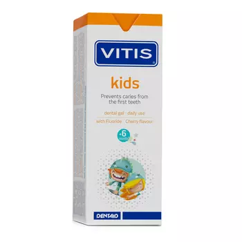 Зубная паста-гель детская VITIS® kids от 6 месяцев, со фтором (1000ppm), вишневый вкус, 50мл