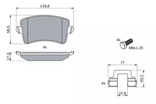 Тормозные колодки дисковые задняя ось BOSCH 0 986 494 733
