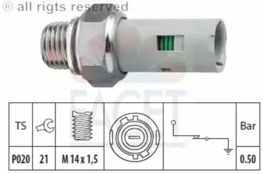 1.800.151 Датчик давл.масла Renault Clio/Kangoo 1.5 dCi 01- (ст. пр/ия: ИТАЛИЯ, ст. в/за: ИТАЛИЯ) 7.0151 FACET