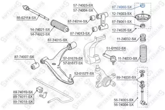 [5621790J00] !подушка опоры амортизатора пер. верхн.\ Nissan Primera P10E/P11/WP11E 90> 87-74060-SX STELLOX