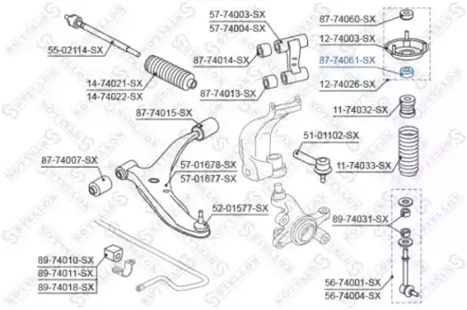[5621871L00] !подушка опоры амортизатора пер. нижн.\ Nissan Primera P10E/P11/WP11E 90> 87-74061-SX STELLOX