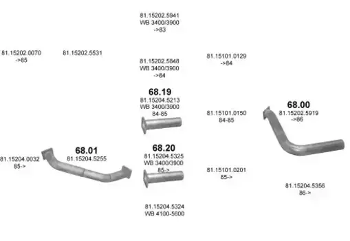 730-261 [068251171C] !труба глушителя приемная\ VW T2 1.6D 80-90 30.419AL POLMOSTROW