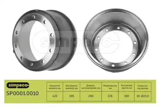 барабан тормозной! D=420/290 H=226/190, n10-d23\ BPW ECOMAXX, ECOPLUS SP0001.0010 SIMPECO