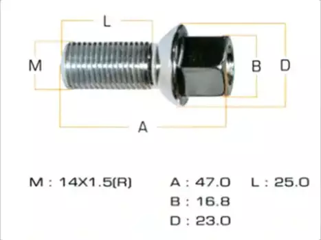 болт крепления колеса !M14x1.5x47\Audi 80/100/A2-A8 80>,VW Golf 92>