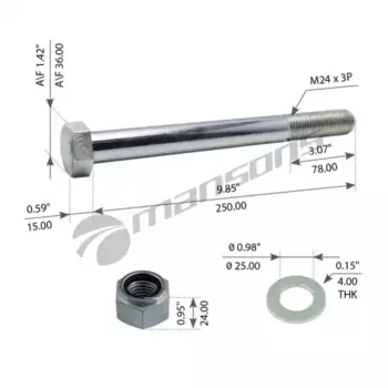 болт! с гайкой и шайбой M24x250/140/35 22.1x140.5\ ROR TRS4732 MANSONS