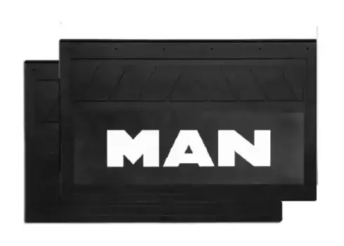 Брызговик задний 580х360х7 MAN, резина, объемный, белая надпись, 6 отверстий (комплект) DA-02183 ДАЛИ-АВТО