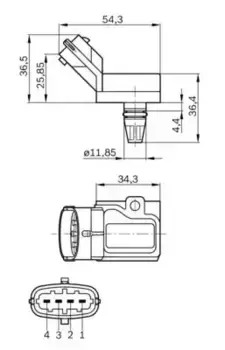 датчик давления воздуха!\ Volvo S40/V70/S80/XC70/XC90 2.0-3.0 98> 0 261 230 090 BOSCH