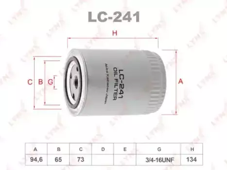 Фильтр масляный LYNXAUTO LC-241 Ford Explorer/Maverick 4.0/2.7TD 96>, Nissan Terrano 2.7TDi 96>