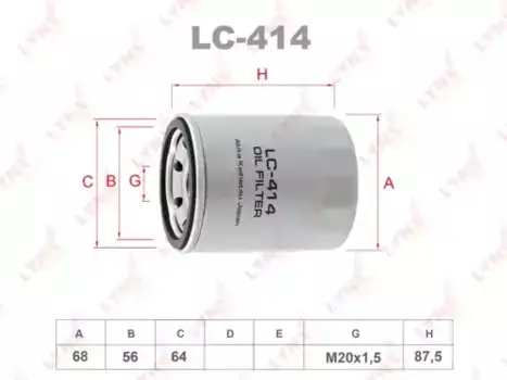 Фильтр масляный LYNXAUTO LC-414 Mazda 626 2.5 24V 92>, Mitsubishi Galant 1.6-2.0 88>