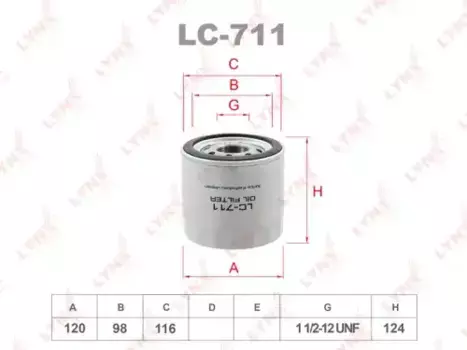 Фильтр масляный LYNXAUTO LC-711 Isuzu Elf 4.6DiTD 99>/Nissan Atlas 4.3D-4.6D 95>