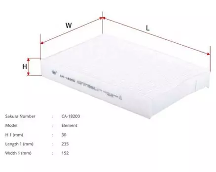 Салонный фильтр SAKURA CA18200 NISSAN Juke, RENAULT Fluence 1.6-2.0 10>