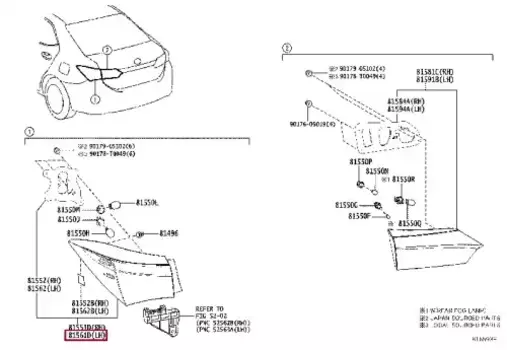 Фонарь задний TOYOTA / LEXUS 8156102760
