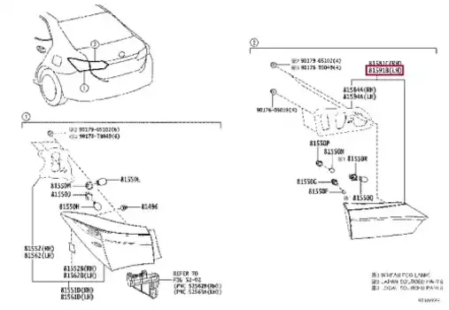 Фонарь задний TOYOTA / LEXUS 81591-02530