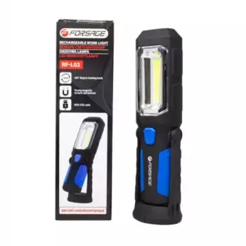 FRFL02 Лампа светодиодная аккумуляторная(4W COB+1W,2 магнита,крючок,180гр.,250Lm,1200mAh,зарядка12V, FORSAGE