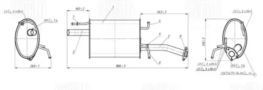 Глушитель для а/м Mitsubishi Lancer IX (00-) 1.6i универсал осн. (алюм. сталь) (EMM 0527) TRIALLI