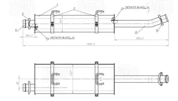 глушитель! основной с хомутами L1350\ GAZ-3221/3302 с дв. Cummins ISF 2.8S EMM 0307 TRIALLI