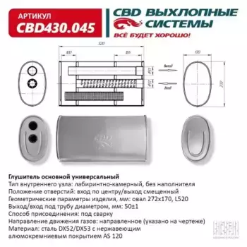 Глушитель основной универсальный CBD CBD430.045