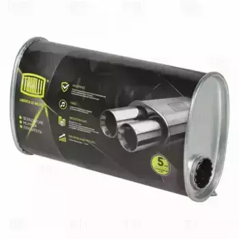 Глушитель универс. (овальный) 131х221, L=380, d=50, смещ. 62 мм (алюм. сталь) (EMM 3610) TRIALLI