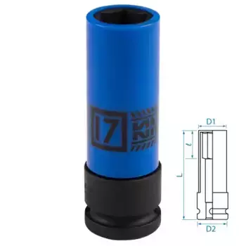 головка торцевая! ударная глубокая 1/2'', 17 мм, тонкостенная, пластиковая защита KING TONY\ 494517M