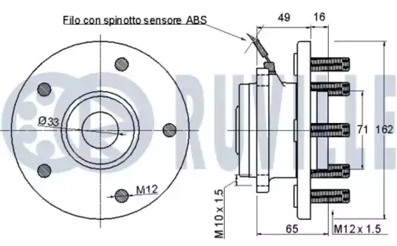 к-кт подшипника ступицы зад.!\Chrysler Grand Voyager V (RT) 2.8CRD/3.3/3.8 07> 221418 RUVILLE