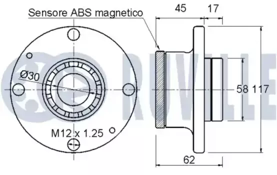 к-кт подшипника ступицы задней!\ Alfa Romeo145/146,Fiat Punto/Bravo/Marea 98>ABS 221615 RUVILLE
