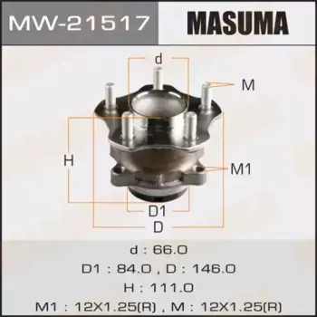к-кт подшипника ступицы задней! со ступицей\ Nissan Qashqai 1.6/2.0 07>FWD MW-21517 MASUMA