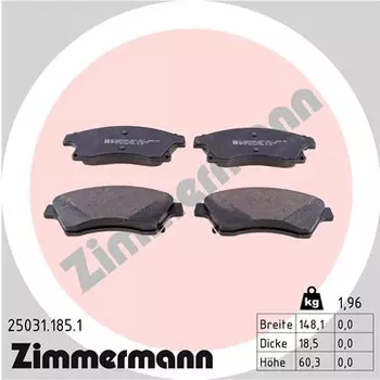 Тормозные колодки дисковые передняя ось ZIMMERMANN 25031.185.1