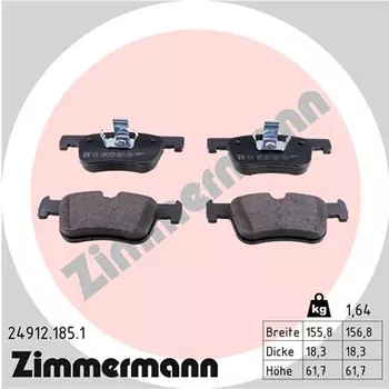 Тормозные колодки дисковые передняя ось ZIMMERMANN 24912.185.1