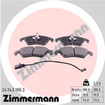 Тормозные колодки дисковые передняя ось ZIMMERMANN 24743.190.3