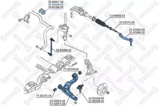 комплект втулок стабилизатора переднего! 2 шт. d=22\ VW T5 03-07 79-00448-SX STELLOX
