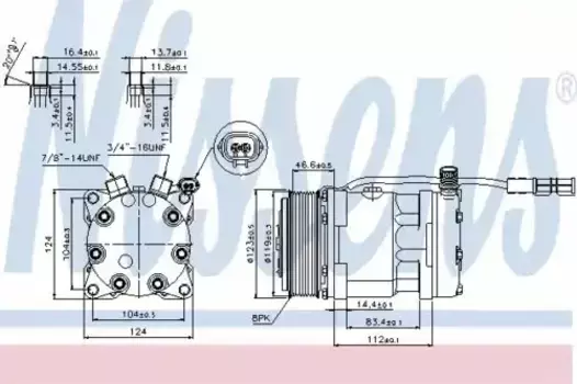 компрессор кондиционера! 24V d119 8пазов\ MAN TGA/TGX/TGS D0836-2876 02> 89139 NISSENS