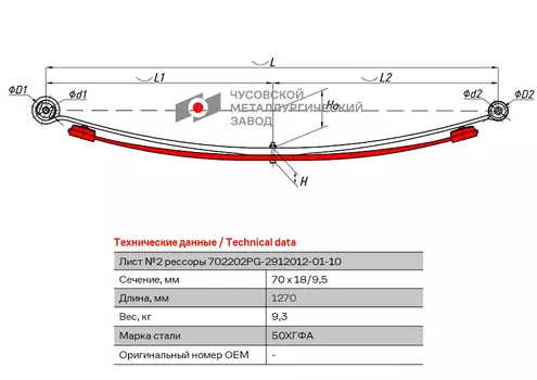 лист подкоренной задн.! №2 77х23 L=1459\ Fiat 702202PG-2912102-03-10 ЧУСОВСКАЯ РЕССОРА