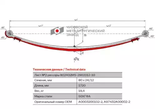 лист рессоры передняя! №2\ MB 802402MS-2902050 ЧУСОВСКАЯ РЕССОРА