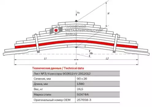 лист рессоры задн.! №3 90х26 L=1380\ Volvo 902611VV-2912103 ЧУСОВСКАЯ РЕССОРА