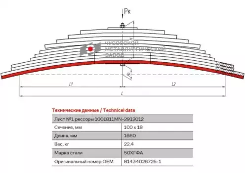 лист рессоры! задней №1 коренной \ MAN TGA/TGS 1001811MN-2912101 ЧУСОВСКАЯ РЕССОРА