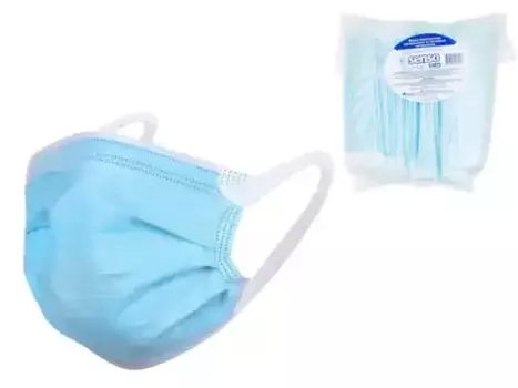 маска текстильная! 3-х слойн. бытовая синяя (уп. 50 шт)\ 1300381477606 SENSO