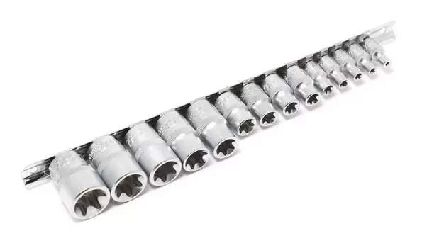 набор головок! Е-профиль 15пр. 1/4'' 3/8'' 1/2'' на планке\ F-4158 FORSAGE