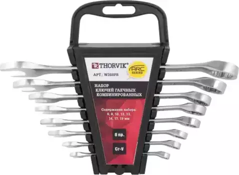 набор ключей гаечных комбинированных серии ARC! на держателе 6-19мм, 8пр.\ W3S8PR THORVIK