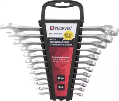 набор ключей гаечных комбинированных серии ARC! на держателе 6-22мм, 12пр.\ W3S12PR THORVIK
