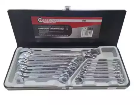набор ключей! комбинированных 16 пр (6-19,22,24мм), в метал. кейсе\ FK-5161 FORCEKRAFT
