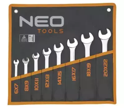 набор ключей рожковых! двухсторонние, 6-22 мм, 8 шт., CrV\ 09-851 NEO