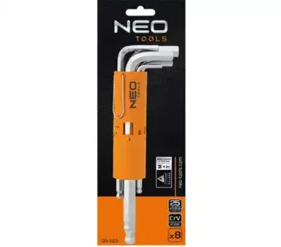 набор ключей шестигран! длинные, шаров. наконечн, 2.5-10 мм, 8 шт.\ 09-523 NEO